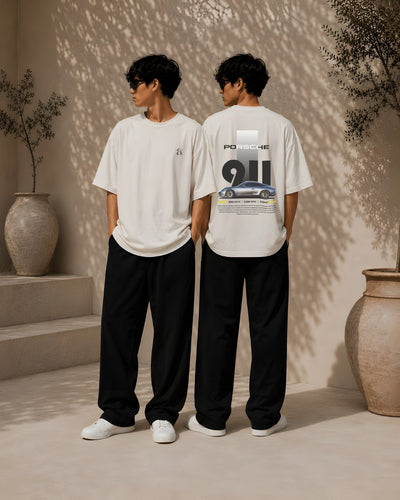 PORSCHE CAR, Round Neck Cotton terry, white T-Shirt,
