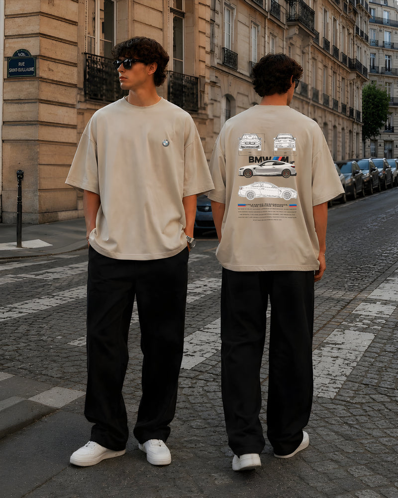BMW, Round Neck Cotton terry, beige T-Shirt,