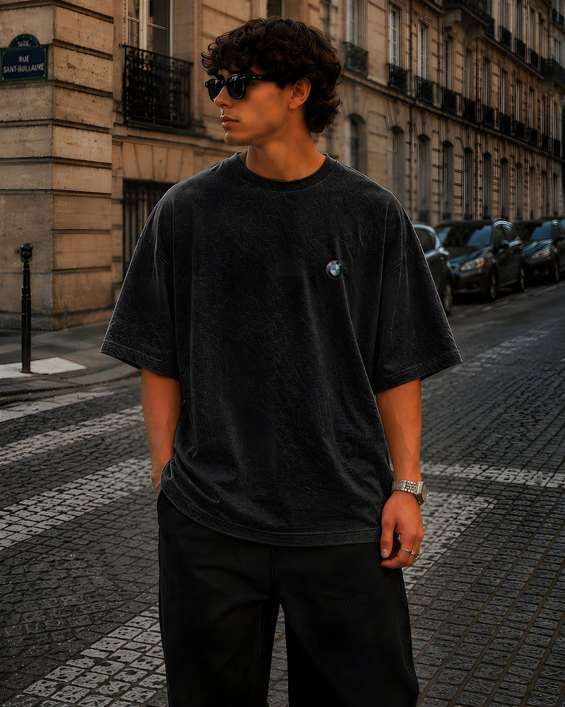 BMW, Round Neck Cotton terry, acidwash  T-Shirt,