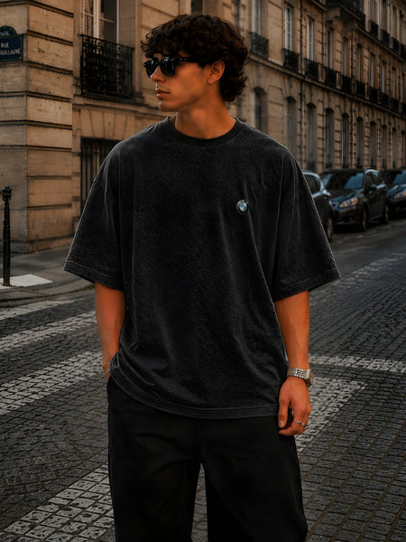 BMW, Round Neck Cotton terry, acidwash  T-Shirt,