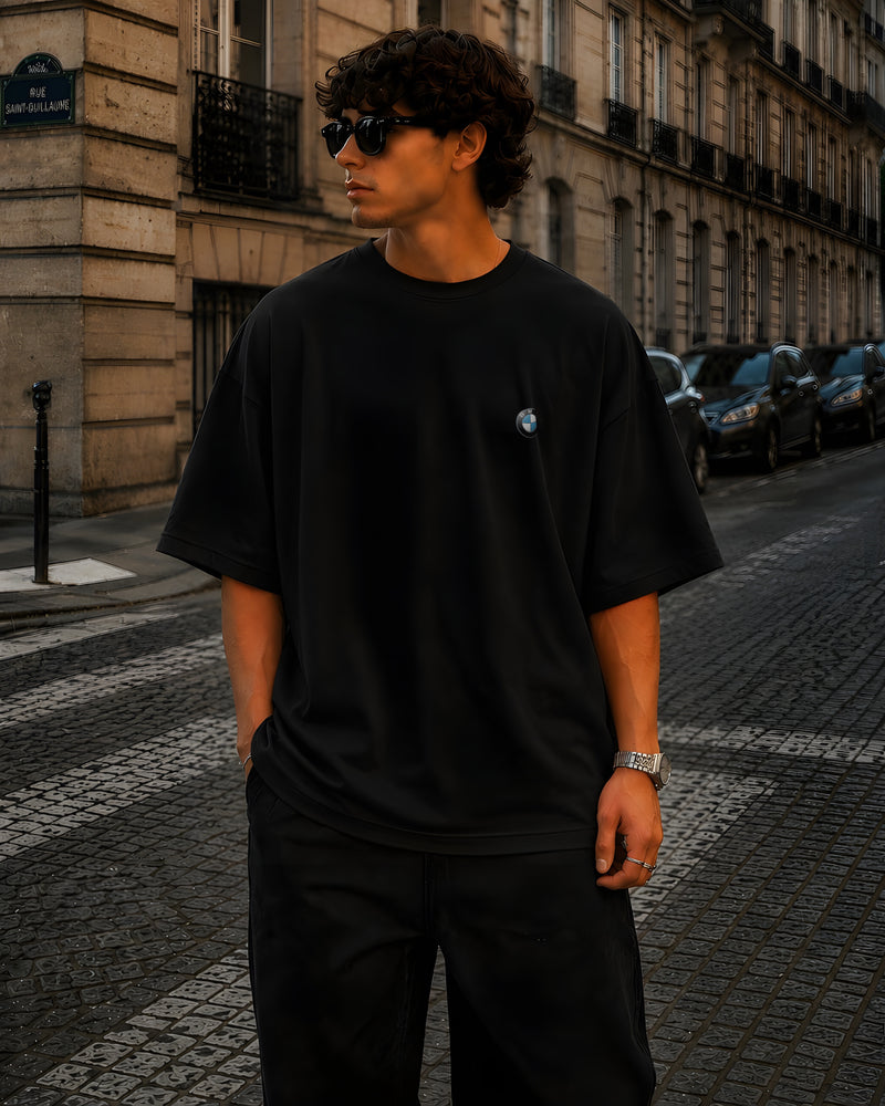 BMW, Round Neck Cotton terry, black T-Shirt,