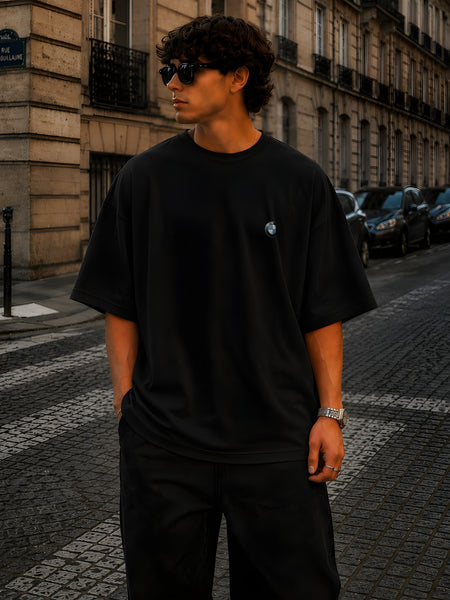 BMW, Round Neck Cotton terry, black T-Shirt,