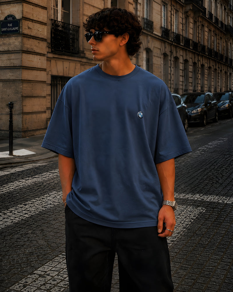 BMW, Round Neck Cotton terry, blue T-Shirt,