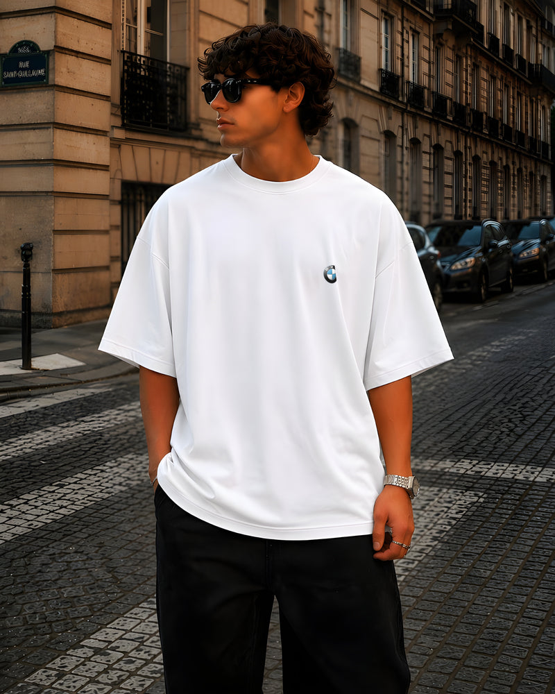 BMW, Round Neck Cotton terry, white T-Shirt,