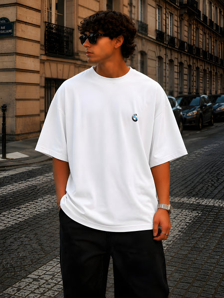 BMW, Round Neck Cotton terry, white T-Shirt,