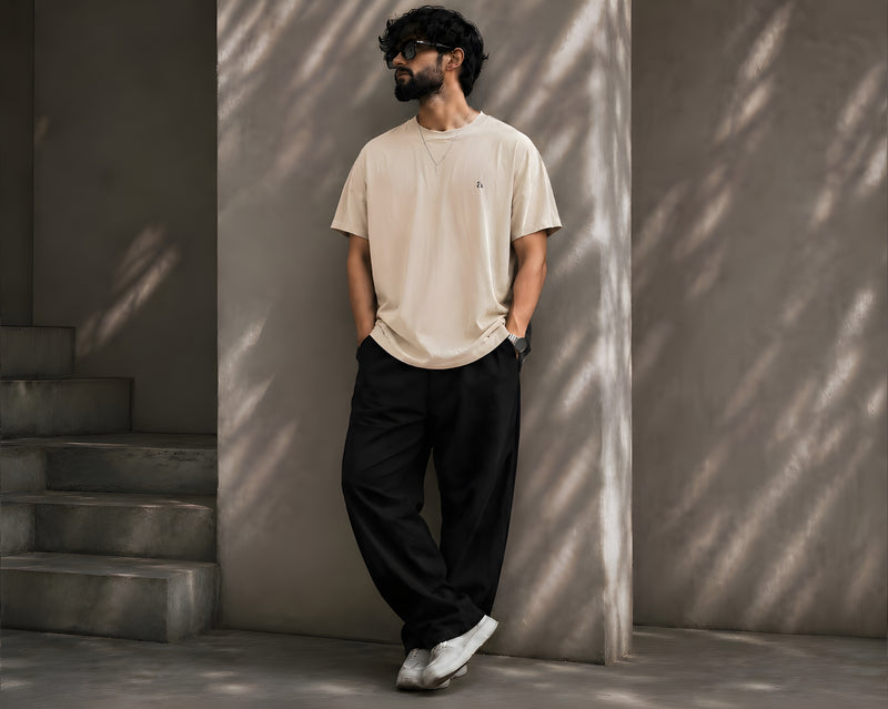JOHN WICK, Round Neck Cotton terry, beige T-Shirt,