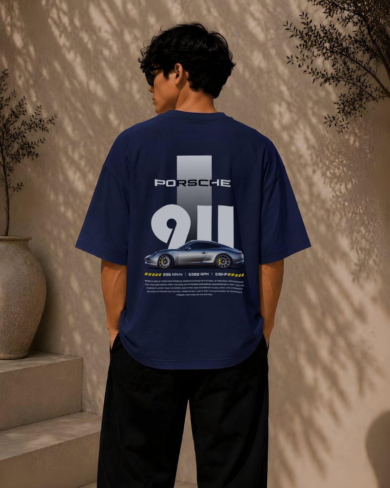 PORSCHE CAR, Round Neck Cotton terry, blue T-Shirt,