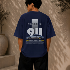 PORSCHE CAR, Round Neck Cotton terry, blue T-Shirt,