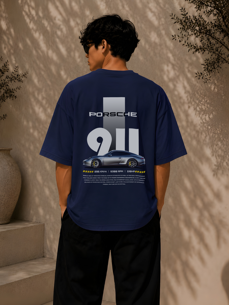 PORSCHE CAR, Round Neck Cotton terry, blue T-Shirt,