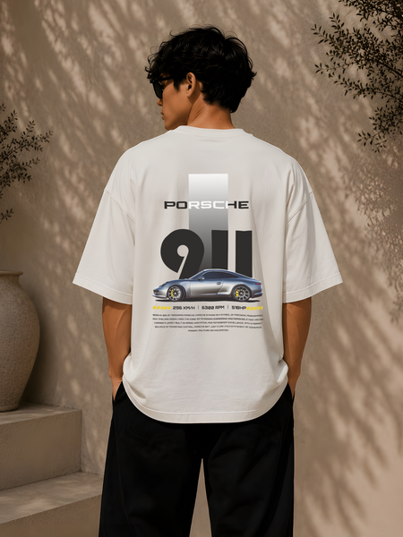 PORSCHE CAR, Round Neck Cotton terry, white T-Shirt,