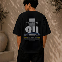 PORSCHE CAR, Round Neck Cotton terry, black T-Shirt,