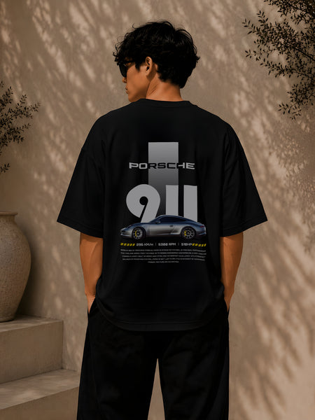 PORSCHE CAR, Round Neck Cotton terry, black T-Shirt,